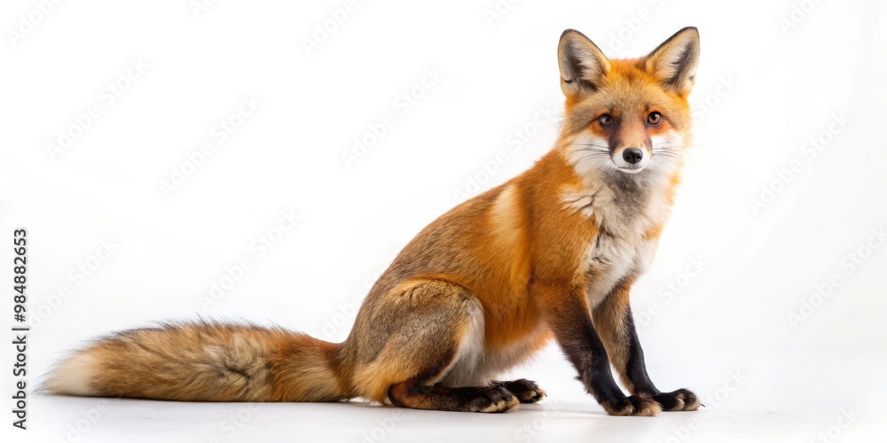 Red Fox Sitting Against White Background, Studio Photography, Animal Portrait, Fox, Wildlife, Portrait Red Fox Sitting Against White Background, Studio Photography, Animal Portrait, Fox, Wildlife, Portrait
