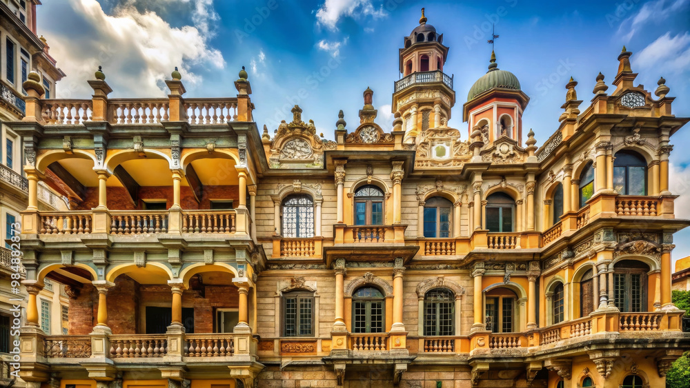 Stunning architecture showcases intricate details and vibrant colors, highlighting beauty of historical buildings under bright sky Stunning architecture showcases intricate details and vibrant colors, highlighting beauty of historical buildings under bright sky