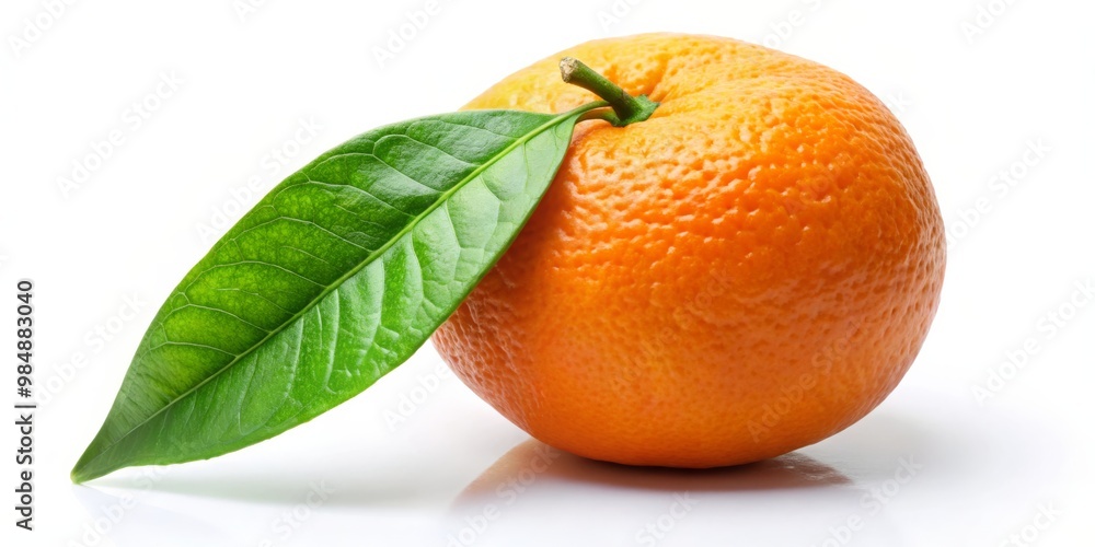 Single Orange with Green Leaf, Isolated White Background, Fruit, Citrus, Freshness Single Orange with Green Leaf, Isolated White Background, Fruit, Citrus, Freshness
