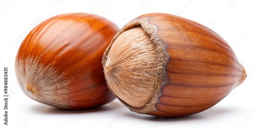 Two Hazelnuts Close-Up, Isolated on White Background, Nut, Shell, Brown, hazelnut, nut Two Hazelnuts Close-Up, Isolated on White Background, Nut, Shell, Brown, hazelnut, nut