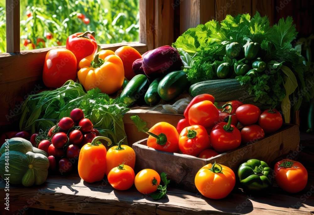 vibrant display fresh fruits vegetables arranged beautifully rustic wooden surface, assortment, colorful, organic, gourmet, produce, seasonal, healthy vibrant display fresh fruits vegetables arranged beautifully rustic wooden surface, assortment, colorful, organic, gourmet, produce, seasonal, healthy