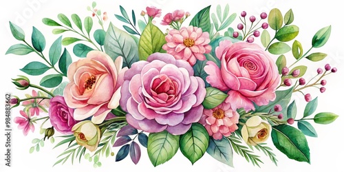 Watercolor Bouquet of Pink ...