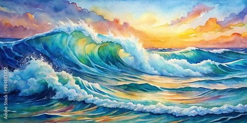 Watercolor Ocean Waves Cras...