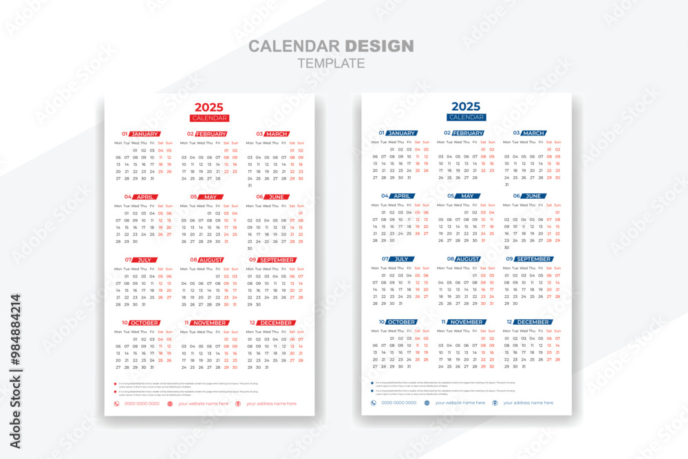 Calendar 2025 corporate set collection design template Calendar 2025 corporate set collection design template