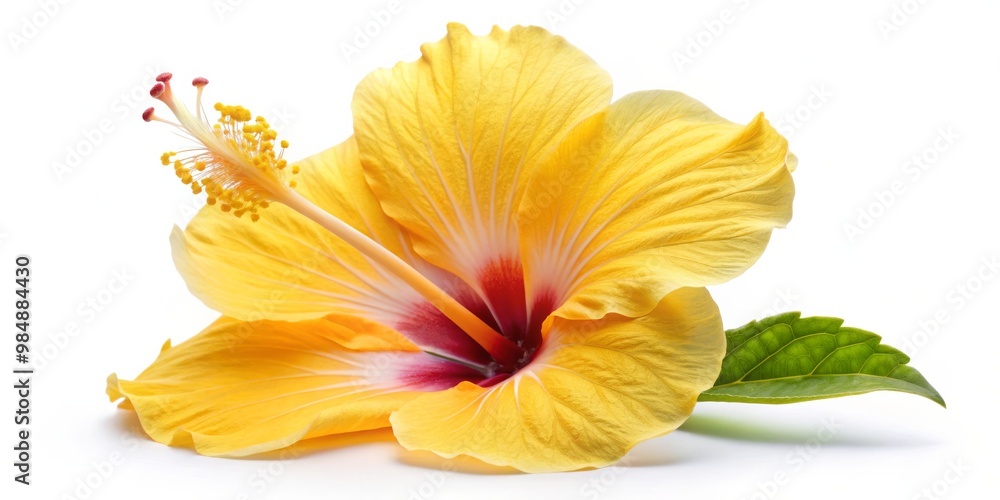 Obraz premium Yellow Hibiscus Flower with Red Center Close Up, Hawaii ,tropical ,flower