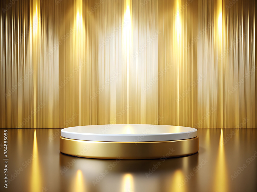 Elegant Luxurious Round Podium Mock Up. Gold Red Black White Background and Light Efect. Elegant Luxurious Round Podium Mock Up. Gold Red Black White Background and Light Efect.