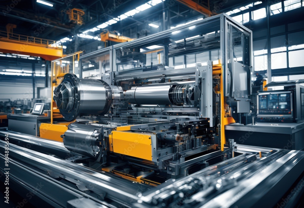 Fototapeta premium streamlined movement efficient parts modern production line showcasing precision engineering optimal workflow dynamics, assembly, manufacturing, process