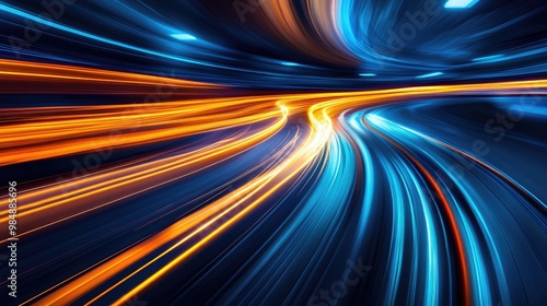 Abstract motion blur of light trails creating a dynamic and energetic composition.