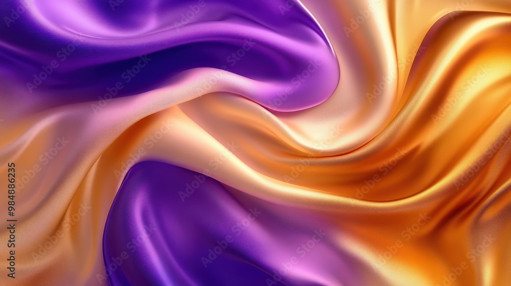 Obraz premium Abstract Background with 3D Wave Bright Gold and Purple Gradient Silk Fabric