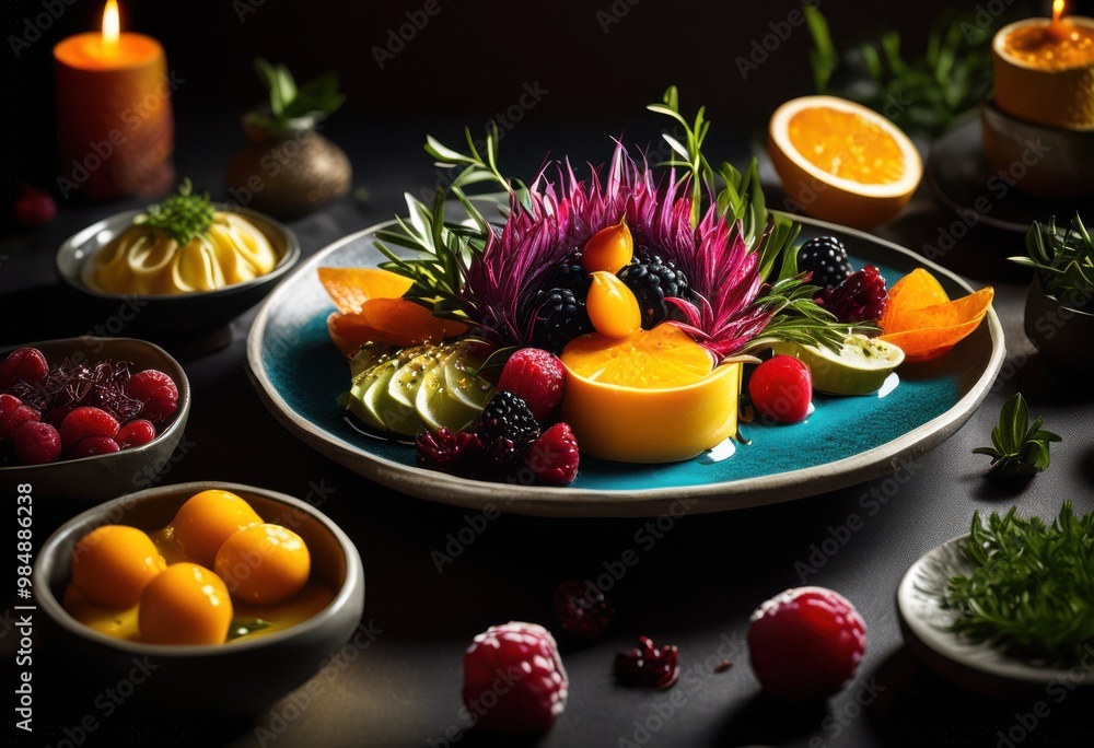 vibrant culinary presentation featuring rich textures bold colors food, appetizing, aromatic, artistry, banquet, bright, chef, contrast, creativity vibrant culinary presentation featuring rich textures bold colors food, appetizing, aromatic, artistry, banquet, bright, chef, contrast, creativity