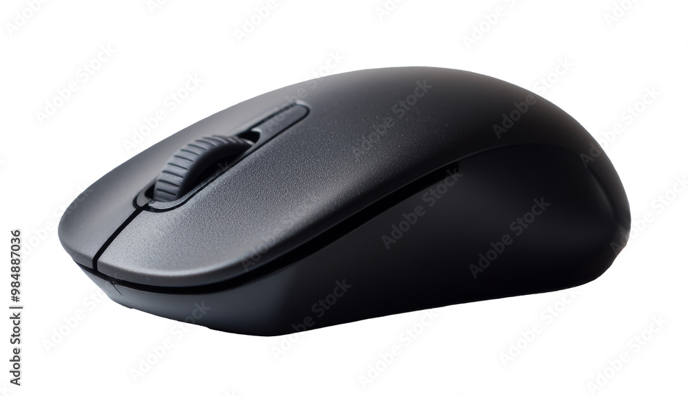 Close up of a black wireless computer mouse. Transparent background Close up of a black wireless computer mouse. Transparent background