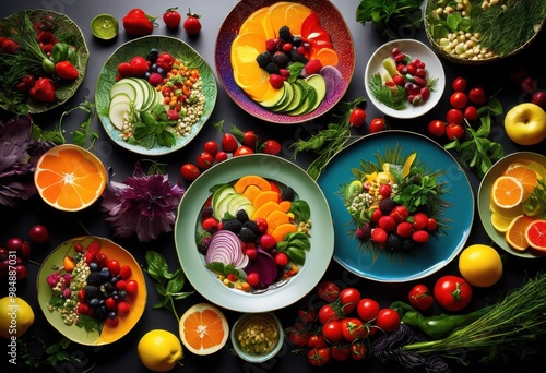 vibrant allergen free meal setups displayed colorful plates featuring fresh ingredients artistic presentation, appetizing, banquet, beautiful, buffet