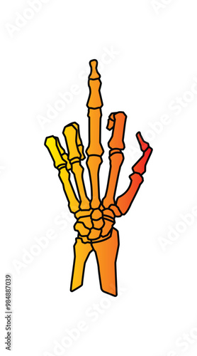 Skeleton of a hand with the middle finger raised. Original vector illustration in vintage style. T-shirt design.