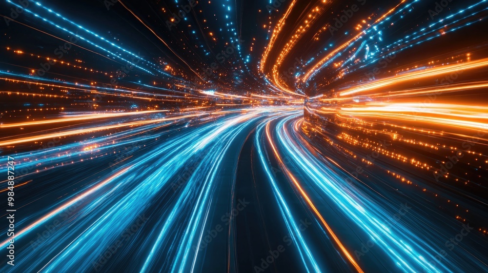 Abstract tunnel of light trails in blue and orange. Abstract tunnel of light trails in blue and orange.