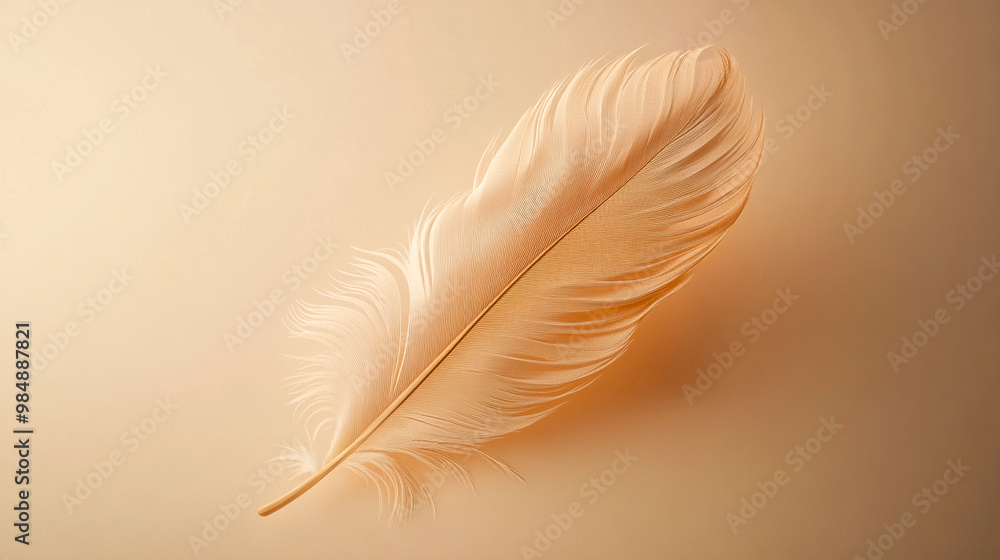 Soft golden feather on light yellow background. Weightlessness, lightness, tenderness. Delicate wallpaper. Plumage texture with orange light flare. Soft golden feather on light yellow background. Weightlessness, lightness, tenderness. Delicate wallpaper. Plumage texture with orange light flare.
