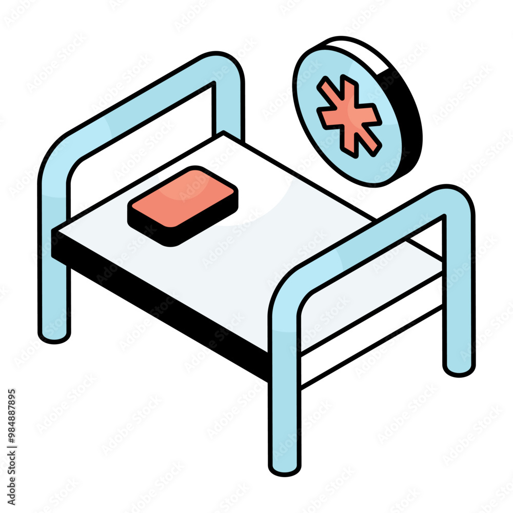 A flat design icon of hospital bed A flat design icon of hospital bed