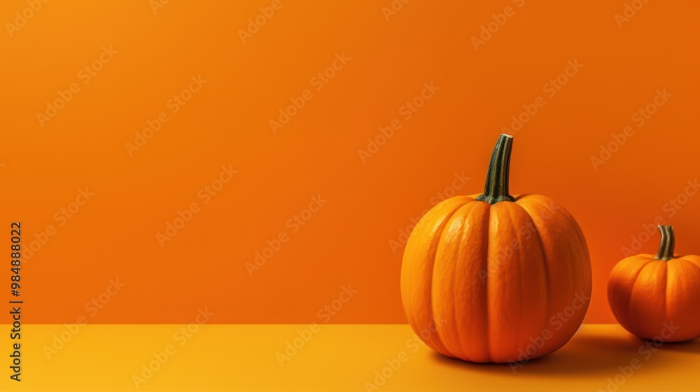 Two Pumpkins on an Orange Background Two Pumpkins on an Orange Background