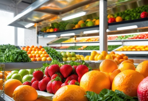 vibrant food safety inspection featuring fresh colorful fruits vegetables clean environment, abundance, array, attractiveness, appetite, aromatic, basket