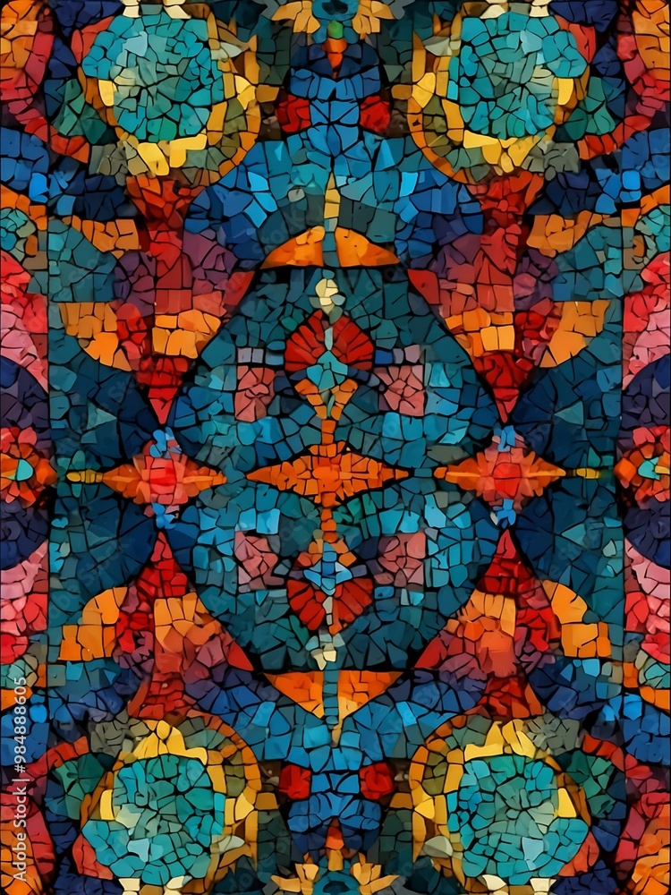 Vibrant seamless mosaic abstract design for textiles. Vibrant seamless mosaic abstract design for textiles.