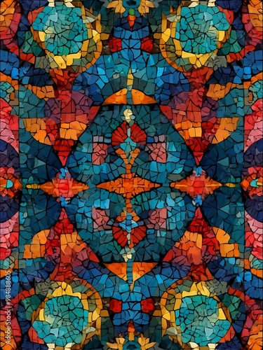 Vibrant seamless mosaic abstract design for textiles.