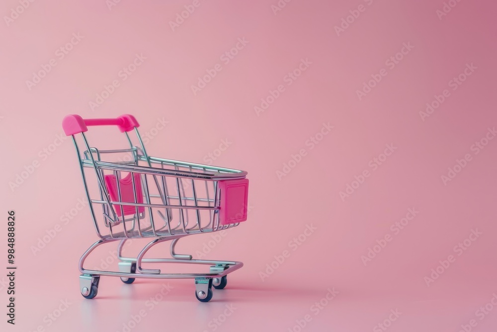 Empty shopping cart on pink background with copy space Empty shopping cart on pink background with copy space