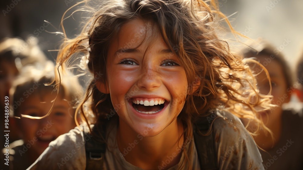 The joyful exchange is captured in bright daylight, with the children’s smiling faces. The joyful exchange is captured in bright daylight, with the children’s smiling faces.