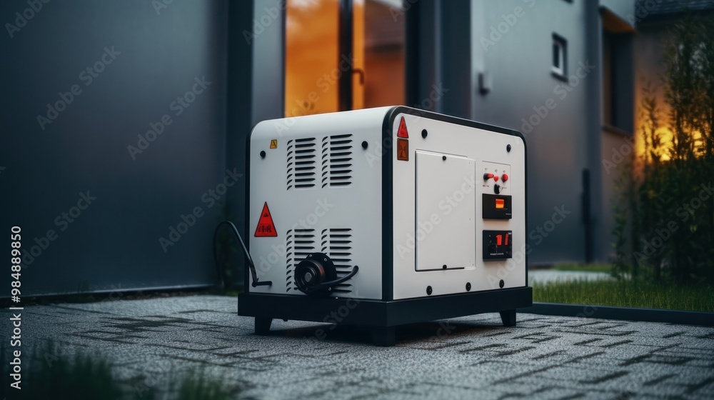 White Generator Against Gray Wall White Generator Against Gray Wall