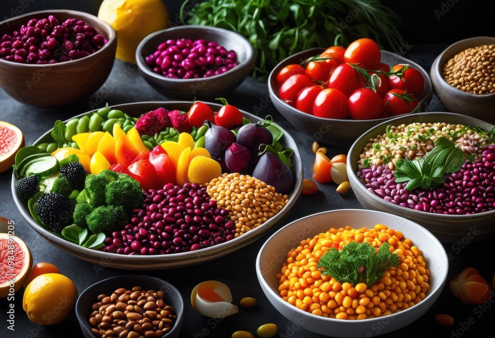 vibrant culinary presentation featuring diverse dietary choices colorful ingredients artistic arrangement, appetizing, aroma, balance, buffet, cheese vibrant culinary presentation featuring diverse dietary choices colorful ingredients artistic arrangement, appetizing, aroma, balance, buffet, cheese
