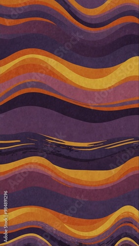 Wavy abstract design in purple, orange, and yellow.