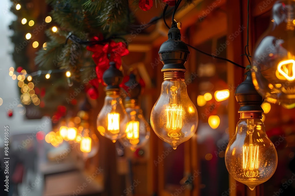 Obraz premium Warm, glowing vintage lights adorned for a festive celebration.