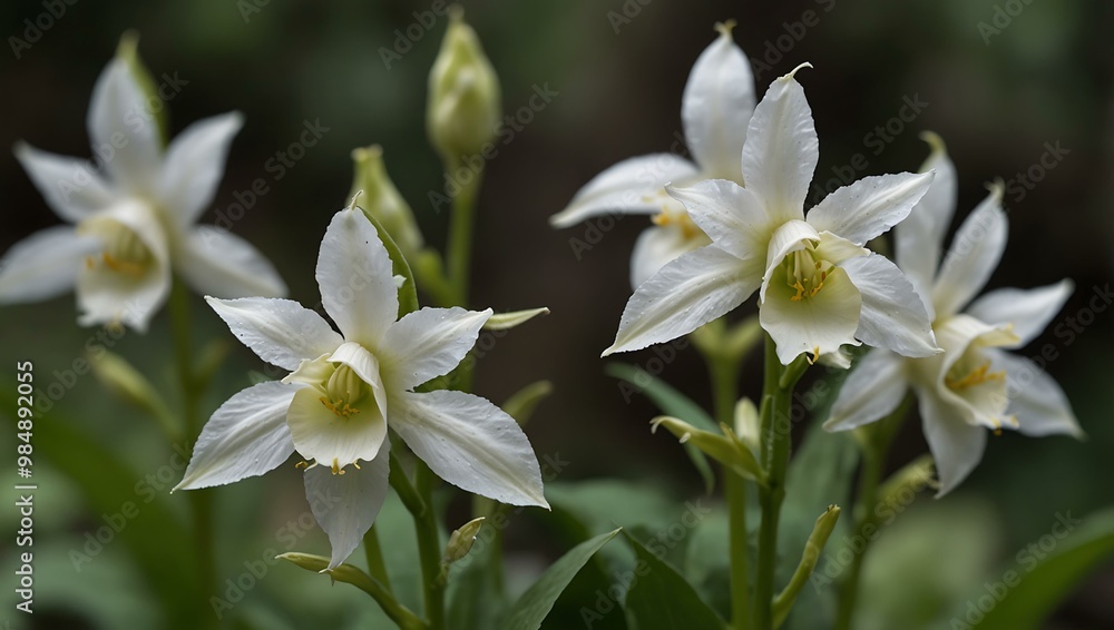 White helleborine flowers growing in nature. White helleborine flowers growing in nature.