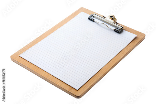 Wooden clipboard with blank lined paper ready for notes