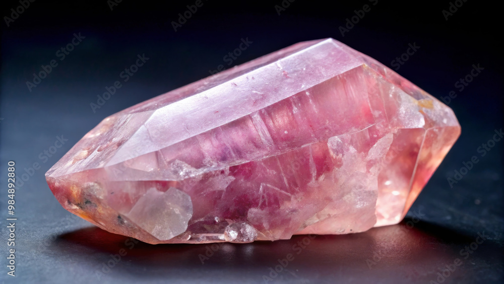 A stunning pink quartz crystal showcasing its natural beauty and unique facets, perfect for collectors and enthusiasts alike. Its vibrant color and clarity evoke sense of tranquility and elegance A stunning pink quartz crystal showcasing its natural beauty and unique facets, perfect for collectors and enthusiasts alike. Its vibrant color and clarity evoke sense of tranquility and elegance