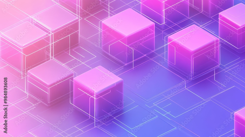 Abstract background with pink cubes and glowing lines. Abstract background with pink cubes and glowing lines.