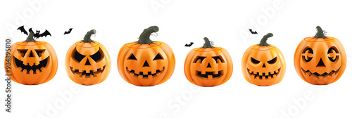 Set of Jack O Lantern Halloween pumpkin on withe background 