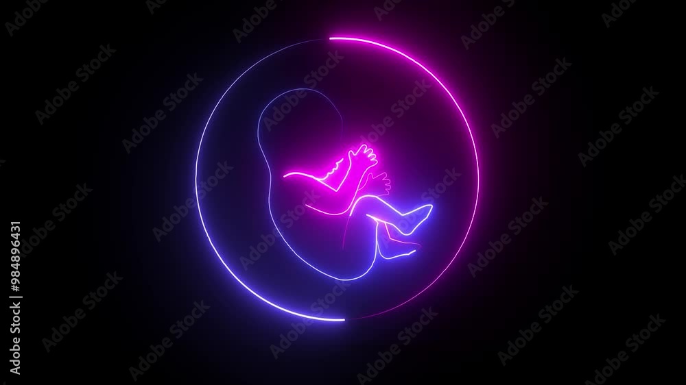 glowing child from the future and a placenta in the uterus. Glowing neon embryo child icon in line style. human anatomy baby. glowing child from the future and a placenta in the uterus. Glowing neon embryo child icon in line style. human anatomy baby.