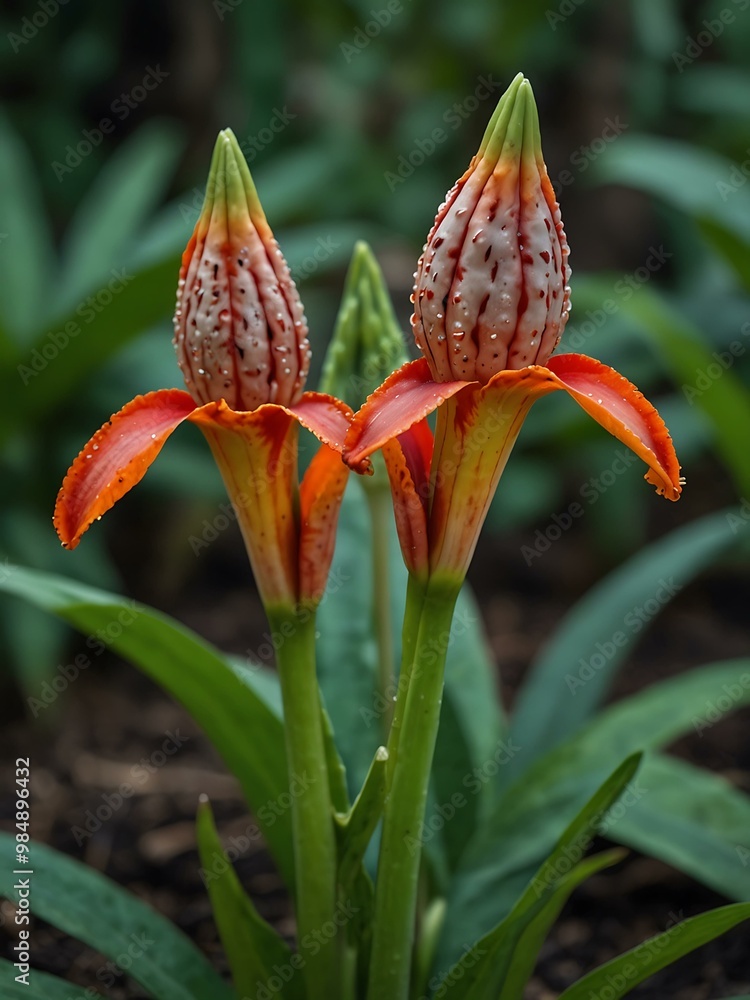 Young shoots of giant leopard lily. Young shoots of giant leopard lily.