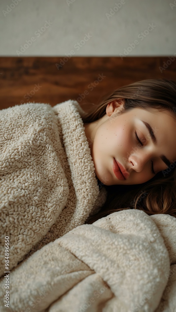 Young woman sleeping peacefully in a cozy bed. Young woman sleeping peacefully in a cozy bed.