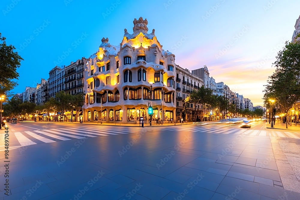 Naklejka premium Passeig de Grà cia, Barcelona, known for its stunning modernist architecture, including GaudÃ’s Casa Batlló
