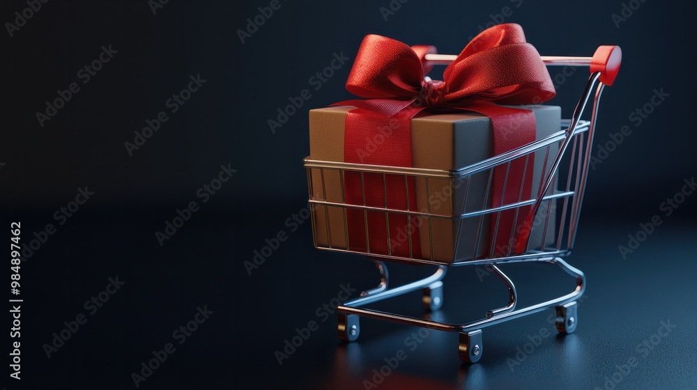 gift box with ribbon, shopping cart, black friday cyber monday gift box with ribbon, shopping cart, black friday cyber monday