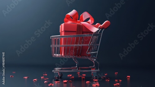 gift box with ribbon, shopping cart, black friday cyber monday photo