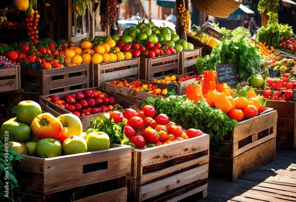 colorful display fresh produce featuring variety herbal ingredients arranged eye catching market setting, vegetables, fruits, herbs, carrots, tomatoes colorful display fresh produce featuring variety herbal ingredients arranged eye catching market setting, vegetables, fruits, herbs, carrots, tomatoes