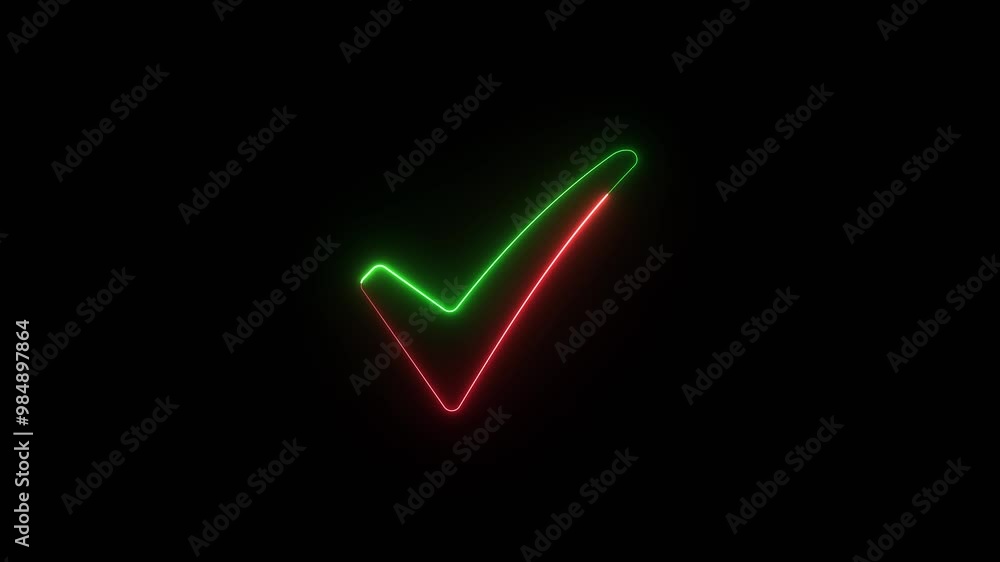 Tick mark. tick mark neon glowing animation on black background. 4k resolution Tick mark. tick mark neon glowing animation on black background. 4k resolution