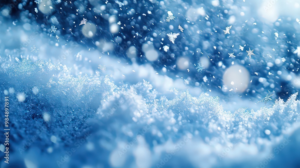 Snowflakes gently falling, creating a serene and wintry atmosphere in soft blue hues, capturing beauty of winter. Snowflakes gently falling, creating a serene and wintry atmosphere in soft blue hues, capturing beauty of winter.