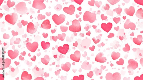 Wallpaper Mural Watercolor hearts in shades of pink and red with small scattered dots, forming a seamless romantic pattern. Perfect for Valentine's Day designs. Torontodigital.ca