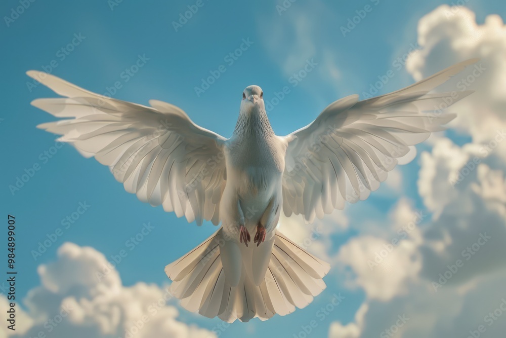Obraz premium Dove soaring with wings open in the sky