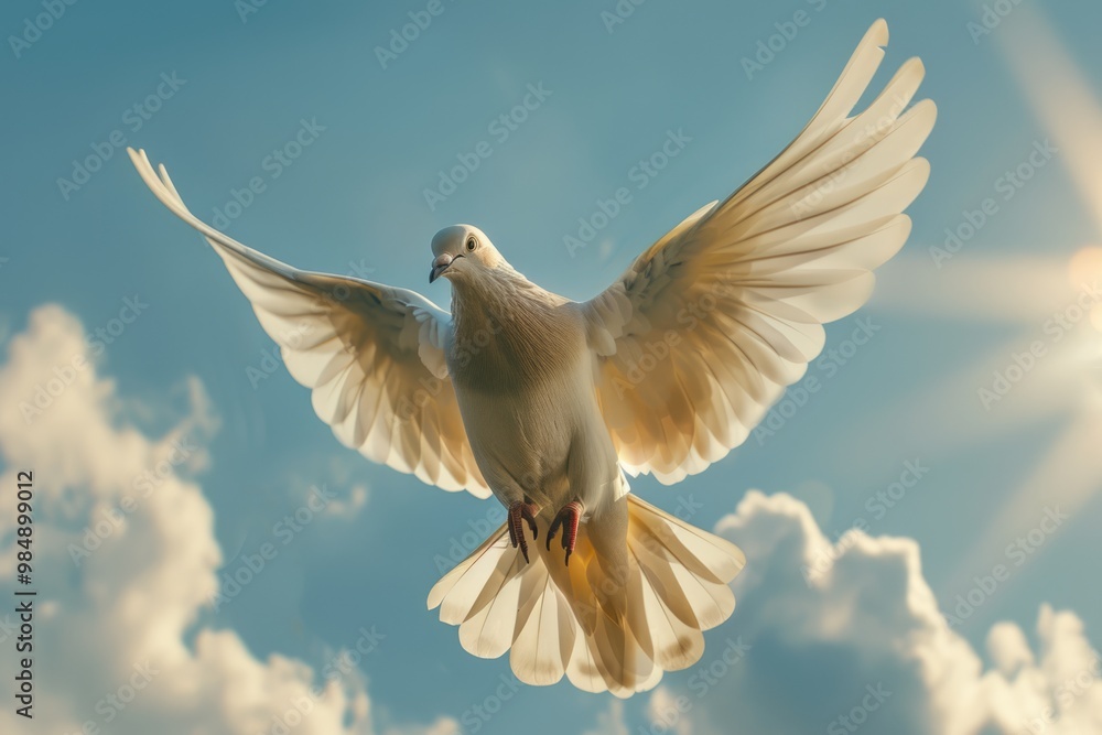 Dove soaring with wings open in the sky Dove soaring with wings open in the sky