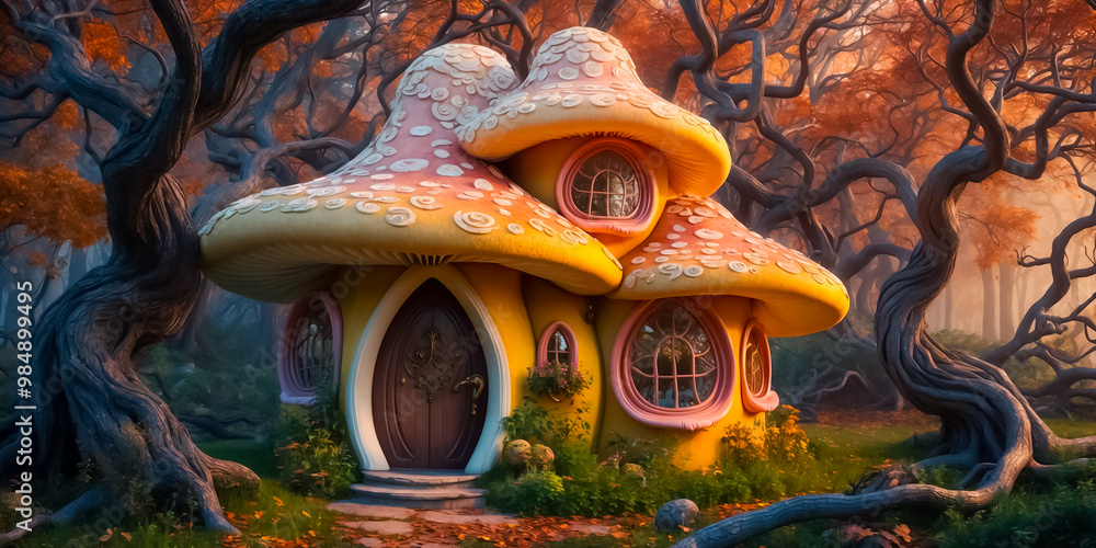 Fototapeta premium Beautiful fairy-tale house - mushroom, mysterious forest