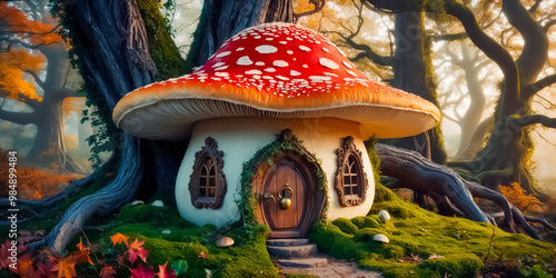 Beautiful fairy-tale house - mushroom, mysterious forest