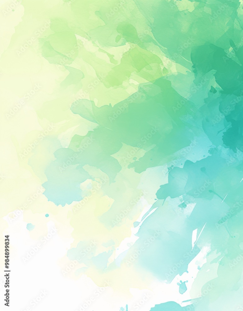 Abstract Watercolor Background with Pastel Green and Blue Colors: Soft Blurred Strokes and White Space for Design Elements. Abstract Watercolor Background with Pastel Green and Blue Colors: Soft Blurred Strokes and White Space for Design Elements.